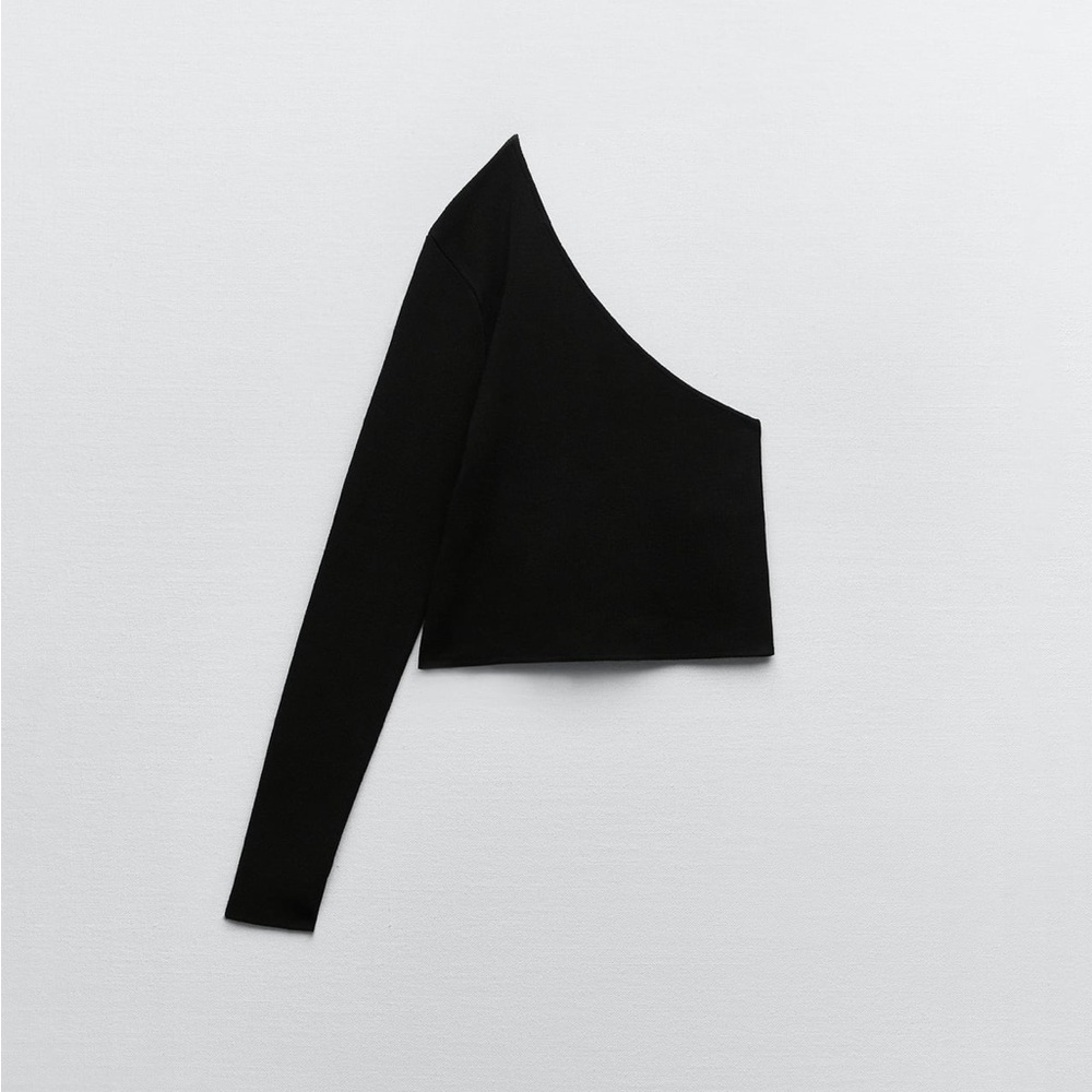 Zara Black One-Shoulder Long Sleeve Top
